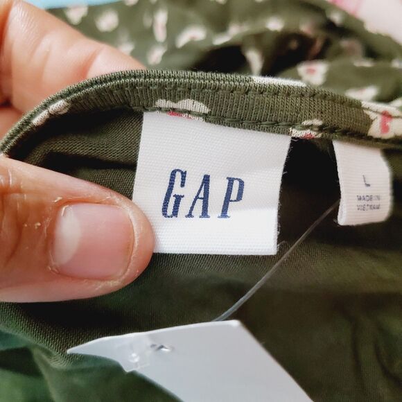 Gap Olive green floral wrap dress Size Large NWT Missing Belt - Picture 5 of 9